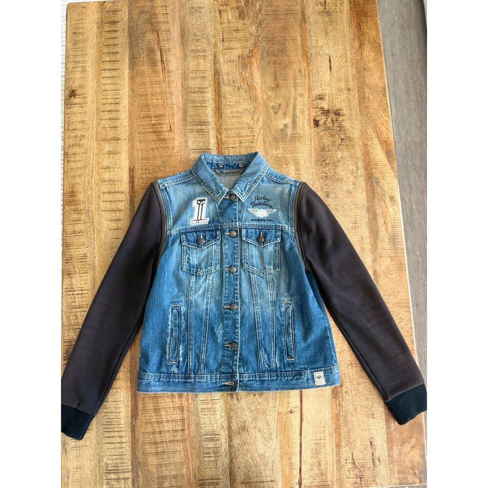 Harley-Davidson Women's Denim Jacket M Blue Zip-Off Sleeve Vest Hood 98402-20VW - Picture 13 of 15
